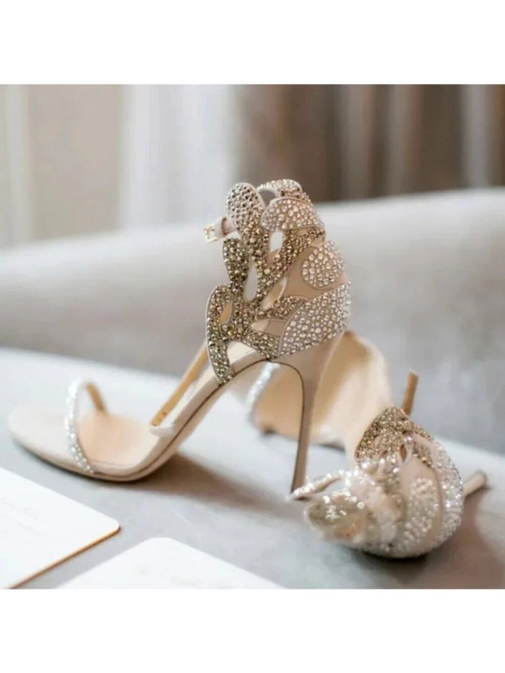 FSJ Women's Rinestones Sandals Stiletto High Heel Open Toe Ankle Strap Sandals